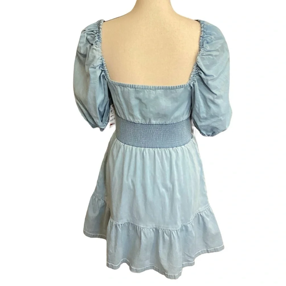 Bar III Chambray Smocked‎ Waist Mini Dress Size Small Style 100124222
